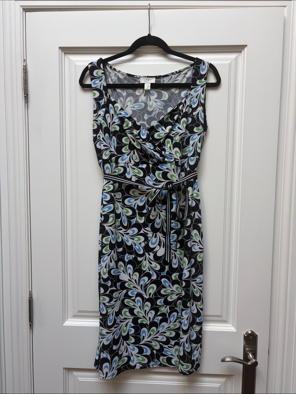 LOFT Sleeveless Black Wrap Dress with Blue & Green Accents